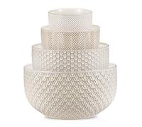 KooK Ceramic Mixing Bowls, Nesting Set of 4, Embossed Kitchen Dishware, Prep, Serving, Gift, Microwave and Dishwasher Safe, 20/44/98/145 oz, Narbonne Collection (Ivory)