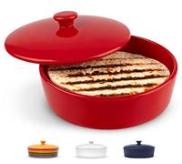 KooK Ceramic Tortilla Warmer, Colorful Design, Perfect for Pancakes (Cherry Red)