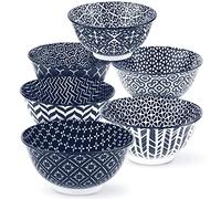 KooK Cereal Bowls, Ceramic Make, Vibrant Color, Multi Color Designs, Bowls for Thanksgiving, Christmas and Kitchen Perfect for Soup, Pasta, Salad, Ice Cream, Blue And White Set of 6, 18oz (Navy)