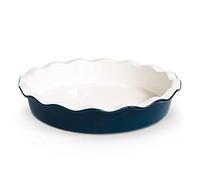 KooK Deep Dish, Pecan Pie Dish, Porcelain, Ceramic, Deep Dish Pie Plate 10 Inch, Pie Dessert, Ruffled Wave Edge, Reusable Round Pie Pan, Oven and Dishwasher Safe, 44 oz (Navy)