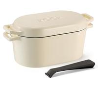KooK Dutch Oven, Oven for Sourdough Bread Baking, with Lid, Dual Handles, Enameled Cast Iron, includes Lid Lever (Ivory)