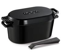 KooK Dutch Oven, Oven for Sourdough Bread Baking, with Lid, Dual Handles, Enameled Cast Iron, includes Lid Lever (Black)