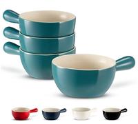 KOOK French Onion Soup Crocks, Stackable Ceramic Bowls with Handles, Oven, Microwave and Dishwasher Safe, for Cereal, Soups, Casseroles, Handle, Stoneware, 24 oz, Set of 4 (Teal Ombre)