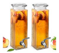 Kook Glass Drink Dispenser, with Leak-Proof Stainless Steel Spigot, Clear Rectangular Mason Jar, Beverage Storage for Fridge, for Water, Iced Tea, Sangria, Lemonade, 80 oz (2)