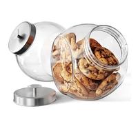 KooK Glass Penny Jars, Angled Kitchen Counter Canisters, Large Containers for Candy, Cookies and Snacks, Clear, Airtight Metal Lids, Dishwasher Safe, 74 oz, Set of 2