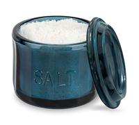 KooK Glass Salt Cellar, with Lid, Embossed Pressed Glass, Clear Storage Container, for Coffee, Sugar, Spices and Candies, 10 oz (Navy Blue)