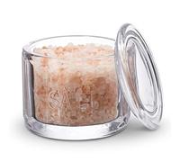 KooK Glass Salt Cellar, with Lid, Embossed Pressed Glass, Clear Storage Container, for Coffee, Sugar, Spices and Candies, 10 oz (Clear)