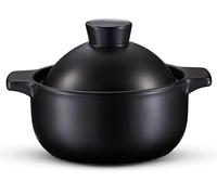 Kook Korean Stoneware Dolsot Pot Set, Stone Bowl with Lid, for Cooking Bibimbap, Kimchi, Hot Pot, Soups and Stews, Oven and Dishwasher Safe, 68 oz, Black, KM1DP88B