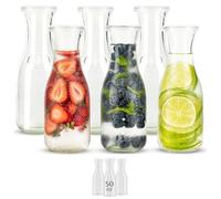 Kook Mini Glass Carafes with Lids, Beverage Pitcher, For Water, Wine, Milk, Juice, 17.3 oz, Set of 6