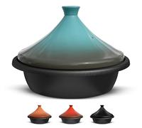 Kook Moroccan Tagine, Preseasoned Cast Iron Cooking Pot, Tajine with Ceramic Cone-Shaped Closed Lid, 3.3 QT (Stone Blue)