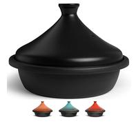 Kook Moroccan Tagine, Preseasoned Cast Iron Cooking Pot, Tajine with Ceramic Cone-Shaped Closed Lid, 3.3 QT (Matte Black)