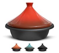 Kook Moroccan Tagine, Preseasoned Cast Iron Cooking Pot, Tajine with Ceramic Cone-Shaped Closed Lid, 3.3 QT (Crimson)