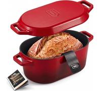 KooK Oval Dutch Oven, for Bread Baking, Sourdough Loaf Pan, Dual Handles, Enameled Cast Iron, with Sling, Dishwasher Safe, 3.4 Qt, Cherry Ombre