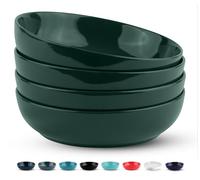 KooK Pasta Bowl, Salad Bowls, Soup, Serving Bowls, Ceramic, Large Capacity, Microwave & Dishwasher Safe, Set of 4, 40 Oz,(Hunter Green)