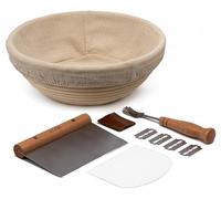 Kook Proofing Set, Sourdough Bread, 1 Rattan 9 Inch Banneton Basket, 1 Basket Cover, Metal Scraper, Plastic Scraper, Scoring Lame, 5 Blades and Case, Baking Kit, Dough Bowls, Round Shape