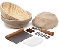 Kook Proofing Set, Sourdough Bread, 2 Rattan 9 Inch Banneton Baskets, 2 Basket Covers, Metal Scraper, Plastic Scraper, Scoring Lame, 5 Blades and Case, Baking Kit, Dough Bowls, Round Shape