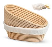 Kook Proofing Set, Sourdough Bread - 9.8 Inch Handwoven Rattan with Cloth Liners, Set of 2, Oval