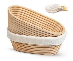 Kook Proofing Set, Sourdough Bread - 9.8 Inch Handwoven Rattan with Cloth Liners, Set of 2, Oval