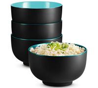 KooK Ramen Bowl, Japanese Bowls, Noodle Bowls, Large Soup Bowl, Ceramic, Large Capacity, for Ramen, Pho, Udon, Soba, Microwave and Dishwasher Safe, 34 oz, Set of 4 (Black/Teal)