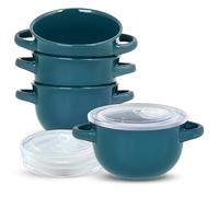 KooK Soup Bowls, French Onion Soup Bowls, Soup Crocks, Oven Safe Bowls, Soup Mugs, Ceramic Bowls, Dishwasher, Microwave, Set of 4, 18 oz (Teal)