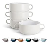 Kook Soup Crocks, Ceramic Bowls, Broil, Oven, Microwave and Dishwasher Safe, with Handles, For Casserole, Pasta, Cereal, 20 oz, Set of 4 (White)