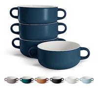 Kook Soup Crocks, Ceramic Bowls, Broil, Oven, Microwave and Dishwasher Safe, with Handles, For Casserole, Pasta, Cereal, 20 oz, Set of 4 (Navy)