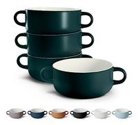 Kook Soup Crocks, Ceramic Bowls, Broil, Oven, Microwave and Dishwasher Safe, with Handles, For Casserole, Pasta, Cereal, 20 oz, Set of 4 (Hunter Green)