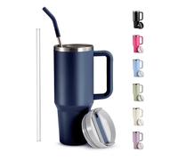 KooK Stainless Steel Tumbler, with Straw and Handle, Leakproof, Vacuum Insulated Travel Coffee Mug, Reusable Double Walled Water Bottle, Keeps Hot or Cold, 40 oz (Storm Blue)