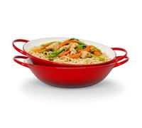 KooK Stir Fry Bowl, Wok Dish, Classic Thai, Ceramic Mini Wok, Stoneware Serving Bowls, For Soups and Pastas, Oven, Dishwasher and Microwave Safe, Cherry Red, 40 oz, Set of 2