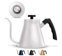 Kook Stovetop Gooseneck Kettle with Thermometer, for Pour Over Coffee & Tea, Temperature Gauge, Electric, Gas and Induction Safe, 3 Ply Stainless Steel Base, 27 oz (White)