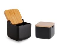 KOOK TIME Ceramic Kitchen Sugar and Salt Shaker Set with Bamboo Lid - Modern Kitchen Accessories - Ideal Use as Salt and Sugar Bowl Kitchen or Table, Spice Rack etc. - Black