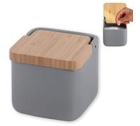 KOOK TIME Ceramic Salt Cellar with Bamboo Swivel Lid | Modern Kitchen Storage Pot for Salt, Spices or Sugar | 11.5 cm Grey Matt Finish