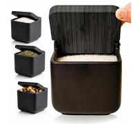 KOOK TIME Ceramic Salt Cellar with Bamboo Swivel Lid | Modern Kitchen Storage Pot for Salt, Spices or Sugar | 11.5 cm Black Matt Finish