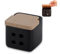 KOOK TIME Garlic Keeper - Ceramic with wooden bamboo swivel lid - Garlic Storage Pot with ventilation holes for Optimal Preservation - Garlic Pot 11.5 x 11.5 x 11.5 cm - Matt Black