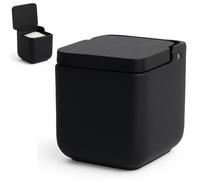 KOOK TIME Kitchen Salt Pot with lid | Ceramic Salt Pigs for Kitchen with Natural Bamboo lid, Perfect for coarse, fine or Maldon Salt or Spices or Sugar | Matt Black Salt Pig | 11.5 x 11.5 x 11.5 cm.