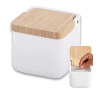 KOOK TIME Kitchen salt pot with lid | Ceramic salt pigs for kitchen with natural bamboo lid, perfect for coarse, fine or maldon salt or spices or sugar | Matt White Salt Pig | 11.5 x 11.5 x 11.5 cm.