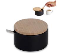 KOOK TIME Original sugar bowl - ceramic with bamboo wood lid and stainless steel spoon - Ideal use as a sugar bowl and salt shaker - Measurements: 12.5 x10 x 6.5 cm. - color: Black