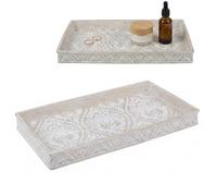Kook Time Rectangular Organiser Tray DAMASK Series - Decorative Vanity Tray for Bathroom, Bedroom, Hallway or Keys - Embossed Floral Pattern - 31 x 15 cm - Cream