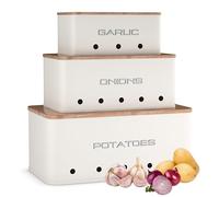 KOOK TIME Set of 3 Storage Box for Potatoes, Onions and Garlic - Kitchen Storage - With Ventilation Holes - Keeps Vegetables Fresh Longer - Kitchen Jars