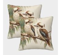 Kookaburra Birds Cushion Covers Set of 2 Australian Wildlife Art Square Cushion Case for Couch Sofa Bedroom with Smooth Invisible Zip Furniture Decorative 50x50cm