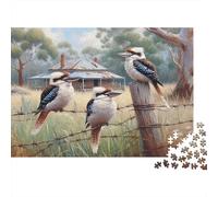 Kookaburras Fence Post 1000 Pieces Jigsaw Puzzle Australian Wildlife Framable Home Decor Wall Art Thick Premium Cardboard for Family 70x50cm/1000pcs