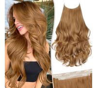KooKaStyle Invisible Wire Hair Extensions Long Wavy Layered Synthetic Hair Extensions with Transparent Wire Adjustable Size 6 Secure Clips Strawberry Blonde Hairpieces for Women 20 Inch