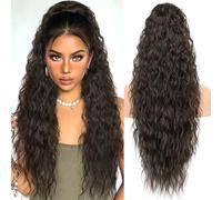 KooKaStyle Ponytail Extensions 30 Inch Drawstring Clip on Long Wavy Chestnut Brown Synthetic Curly Hairpiece for Women and Girls