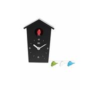 KOOKOO BirdHouse mini black, tiny modern cuckoo clock w. 12 natural bird voices or cuckoo call
