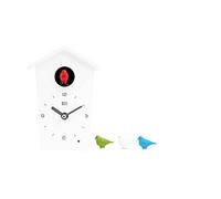 KOOKOO BirdHouse mini white, tiny modern cuckoo clock w. 12 natural bird voices or cuckoo call