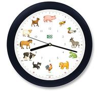 KOOKOO KidsWorld Black-Blue, genuine wall clock with natural sounds, 12 farm animals