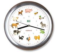 KOOKOO KidsWorld Chrome, genuine wall clock with natural sounds, 12 farm animals