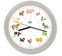 KOOKOO KidsWorld Silk-grey, genuine wall clock with natural sounds, 12 farm animals