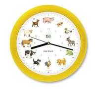 KOOKOO KidsWorld Yellow, genuine wall clock with natural sounds, 12 farm animals