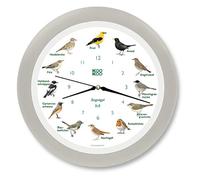 KOOKOO Songbirds Silk Grey The Singing Bird Clock with 12 Native Songbirds and Real Natural Bird Sounds with RC Wireless Quartz Movement
